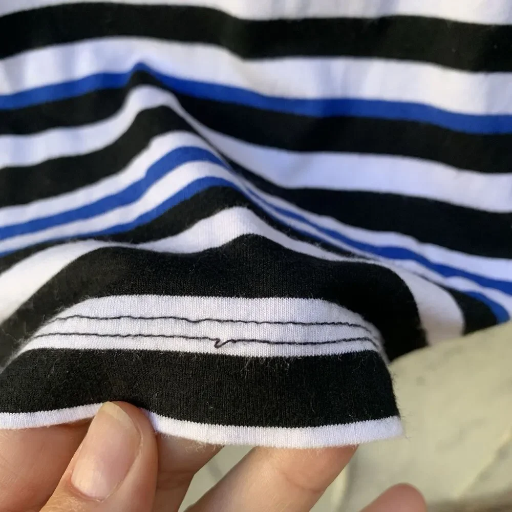 Trina Turk Blue and Black Striped Pencil Skirt Jersey Knit Preppy Nautical Sz L